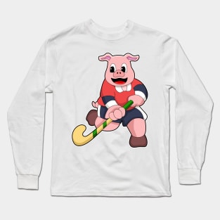 Pig at Hockey with Hockey bat Long Sleeve T-Shirt